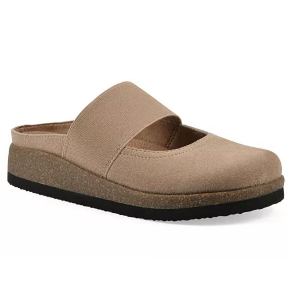 White Mountain Bassi Mary Jane Footbeds Clogs Suede Beach Wood Leather Round Toe